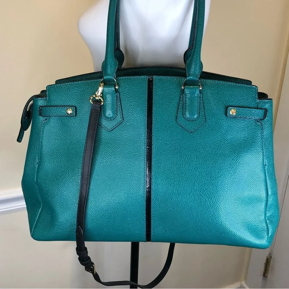 HENRI BENDEL Teal Caviar Carlyle Leather Tote Shoulder Bag Wallet & Strap SET